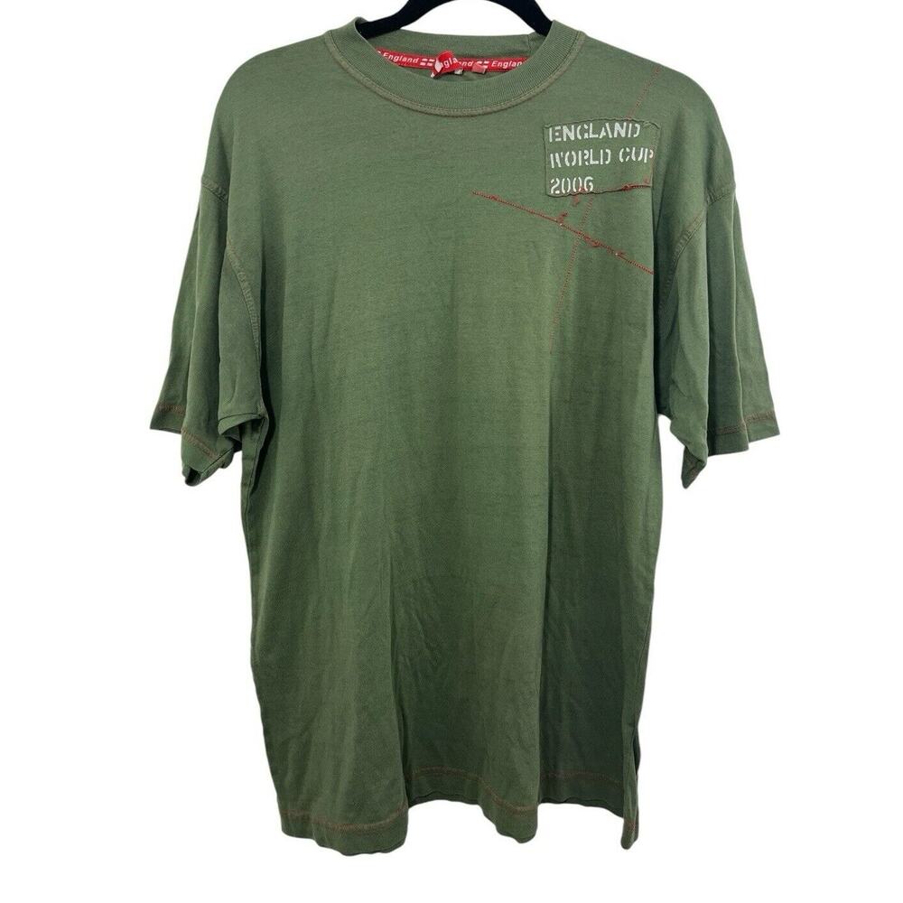 2006 England UK World Cup T-Shirt L XL Olive Green Red Soccer Blokecore
